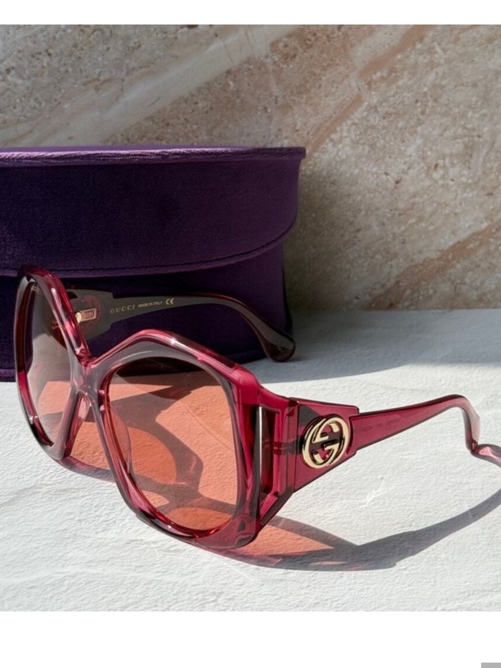 Gucci Square-Frame Injection Sunglasses Red Womens - Picture 1 of 8